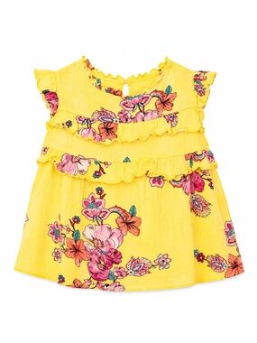 Zoey Girl Yellow Floral Sleeveless Ruffle Tank Girls Size 8